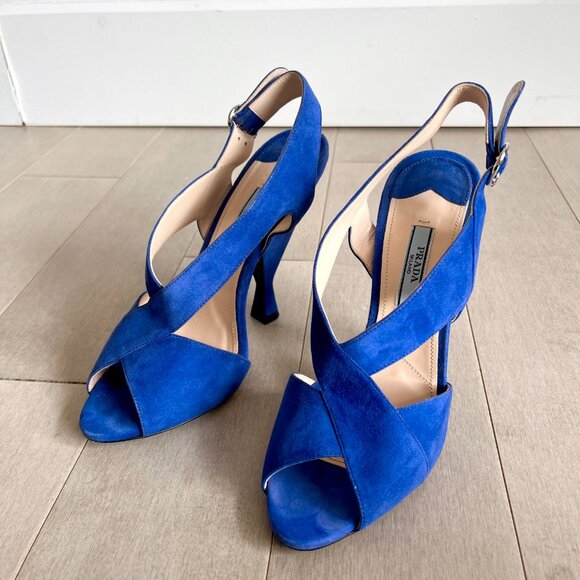 Prada Blue Velvet Heels w/ original box - Picture 2 of 13